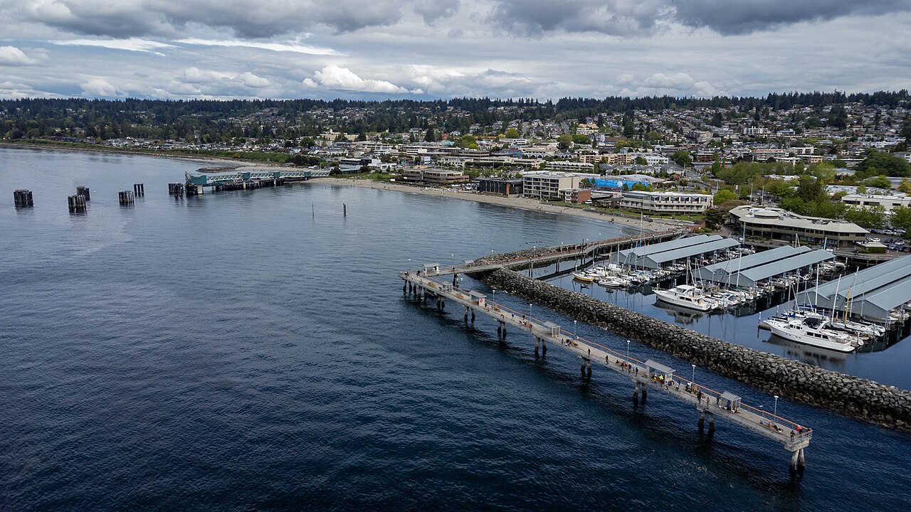 The fishing pier, marina and downtown waterfront in Edmonds