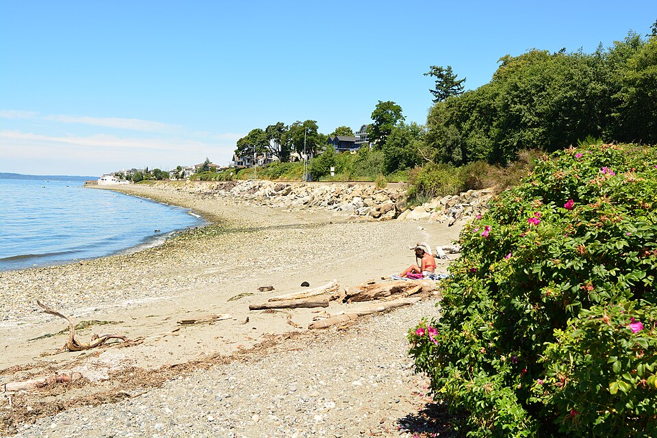 The beach and Puget Sound at Richmond Beach Saltwater Park in Shoreline