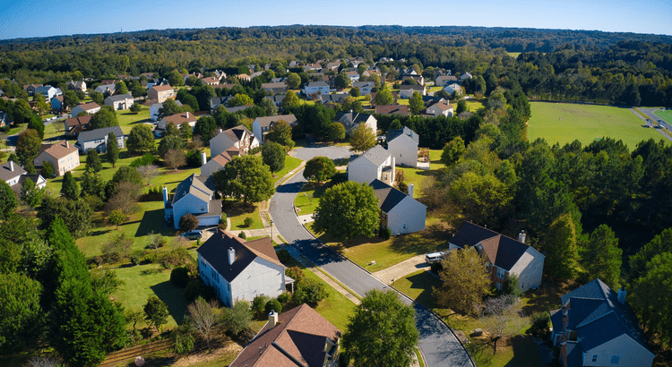 Aerial view of a residential neighborhood